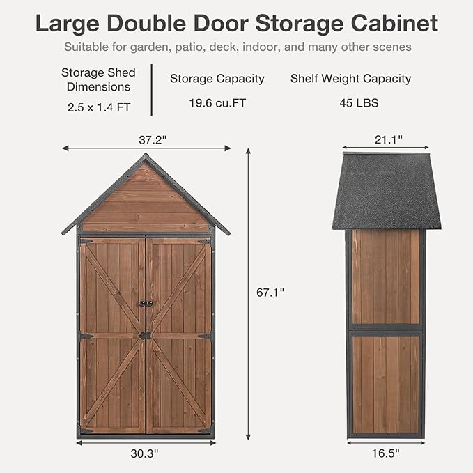 Outdoor Storage Shed with Floor and Waterproof Roof - Metal Framed Tool Cabinet with Adjustable Shelves - Double Lockable Doors for Backyard, Garden, Patio (Deep Brown)