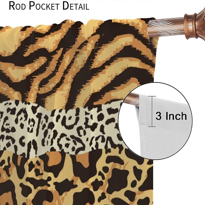 Leopard Print Blackout Curtains, Wild Animals Print African Tropical Skins Window Treatments for Bedroom Living Room 63" W X 63" L
