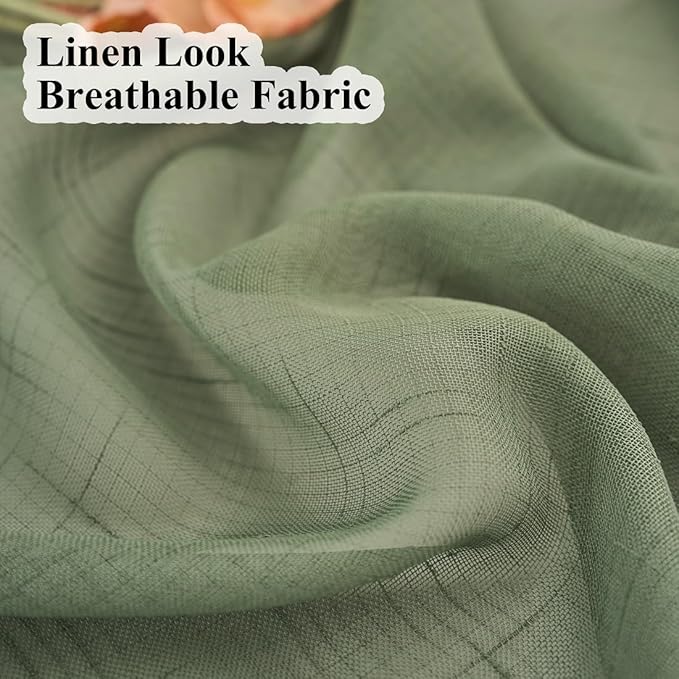 Sage Green Pinch Pleated Sheer Curtains 90 Inches Long 2 Panels, 50 Inches Width, Rustic Linen Look Light Filtering Drapes Decor, Thin Textured Transparent Window Curtain Panels