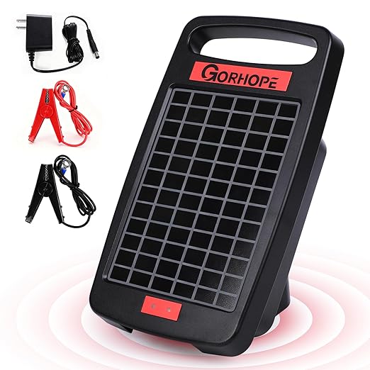 Short-Circuit Alarm 5Miles Solar Electric Fence Charger with Solar Panel,0.11J Solar Powered Fence Charger 24-Hour Protection,Easy to Set up,14-Day Continuous Protection for Livestock