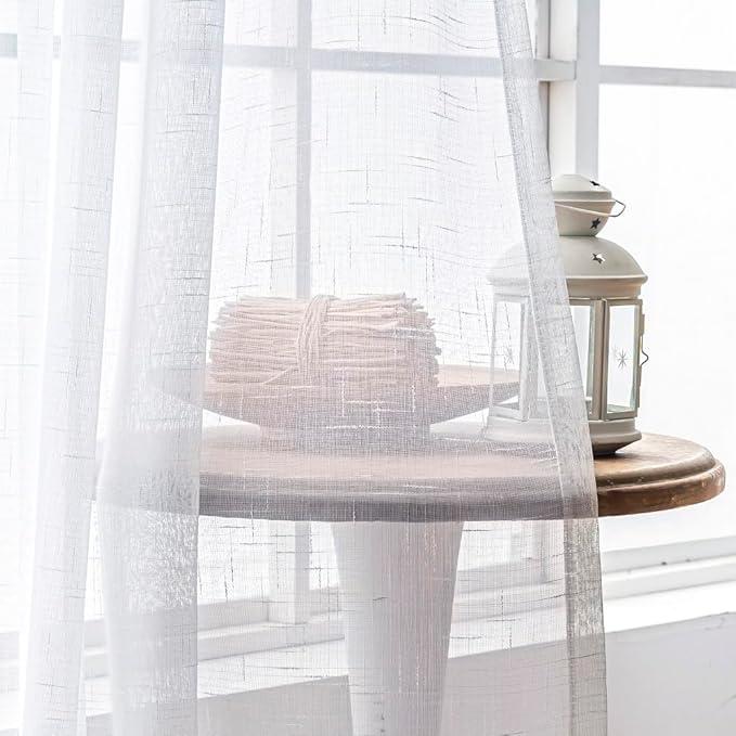 White Sheer Curtains 120 Inch Extra Long 1 Panel, Thin Textured Linen Look Drapes for Living Room, Rustic See Through Window Treatments Decor, Wide Floor to Ceiling Pinch Pleat Curtain
