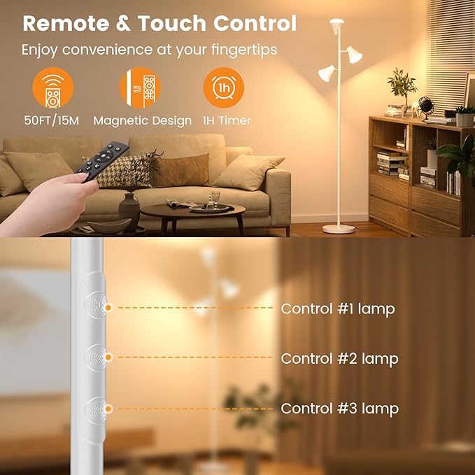36W LED Tree Floor Lamp, Dimmable Tall Standing Lamp
