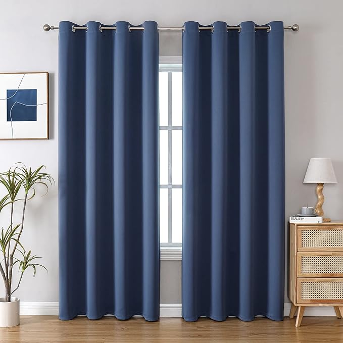 ChrisDowa Blackout Curtains 120 Inches Long 2 Panels Set for Living Room, Grommet Thermal Insulated Room Darkening Curtains for Bedroom (Stone Blue, 52 x 120 Inch)