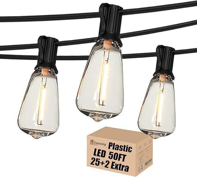 DAMAING Outdoor String Lights 50 FT Waterproof Patio Light String Lights