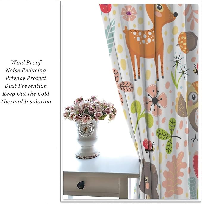 Jungle Animals Curtains, Cute Cartoon Animals Branches Blackout Window Treatments, Rod Pocket Thermal Insulated Drapes 2 Panel Sets for Kids Bedroom Nursery Classroom, 42" W X 45" L