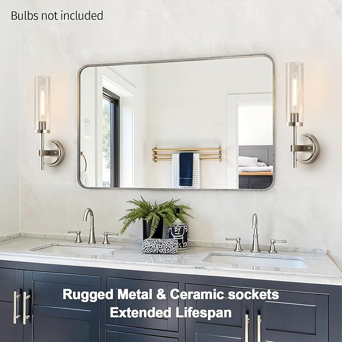 Wall Sconces Set of Two, Brushed Nickel Bathroom Sconces