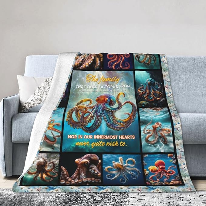 Octopus Blanket Octopus Decor Throw Blanket Super Soft Flannel Lightweight Fluffy Plush Fuzzy Fleece Ocean Blanket Gifts for Woman Girl Kids Boys for Bed Sofa Bedding 50"X60"