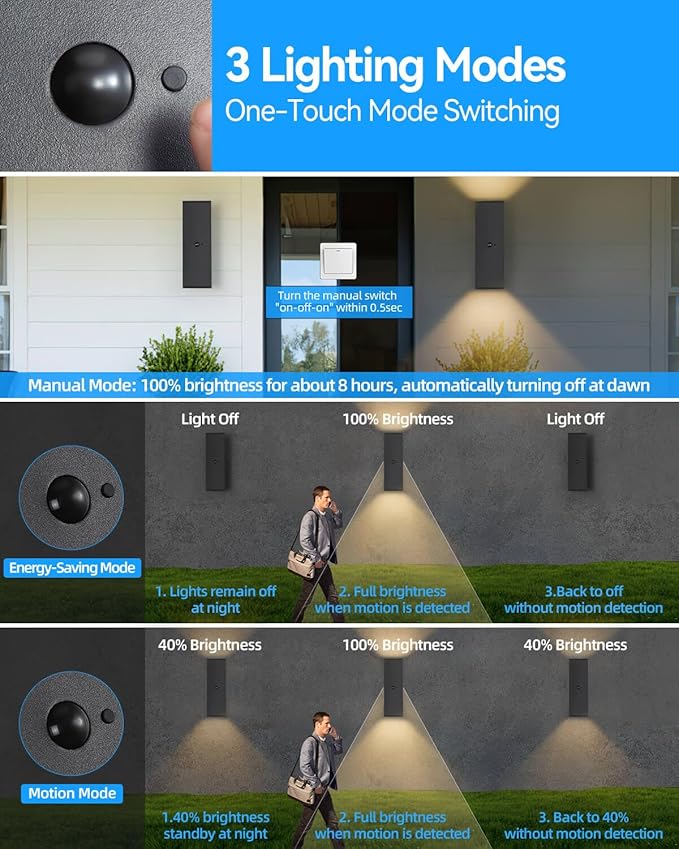Motion Sensor Outdoor Lights, Modern Outdoor Wall Lights Black Exterior Light