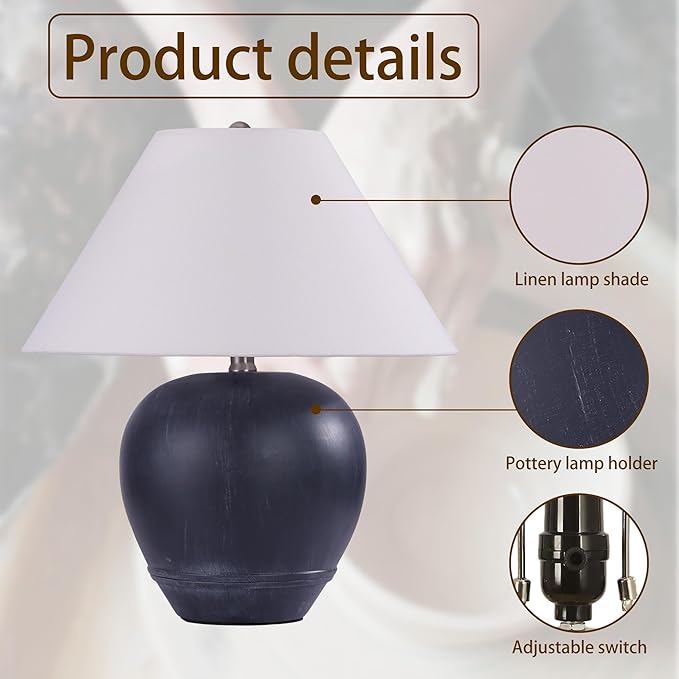 Pia Ricco 21'' Medium Size Black Glossy Ceramic Base Ceramic Basin Table Lamp