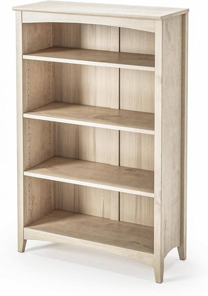 Camaflexi Shaker Style 4 Shelf Bookcase/Solid Wood / 48" High/Adjustable Shelving/Closed Back/Display Bookshelf for Living Room, Bedroom, Home and Office, Light Oak