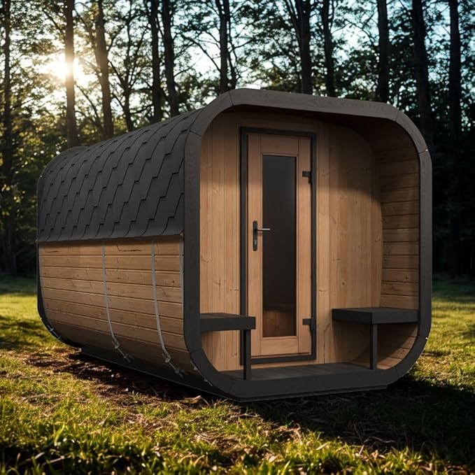 Model CL12GCP, Cube-Series Outdoor Home Sauna Suite Kit, Up to 8 Persons (Sauna Heater and Sauna Stones Included) (Drop 9 WiFi - Glass)