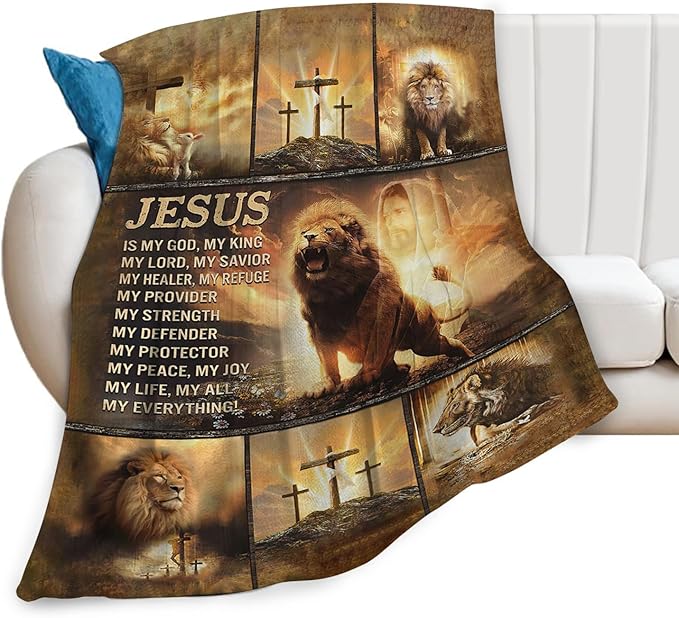 Tijuboni Christian Lion Throw Blanket Religious Gifts for Women Men Girls Boys Kids Adults Soft Flannel Fleece Blanket for Couch Sofa Bed Home Decor 50"x60"