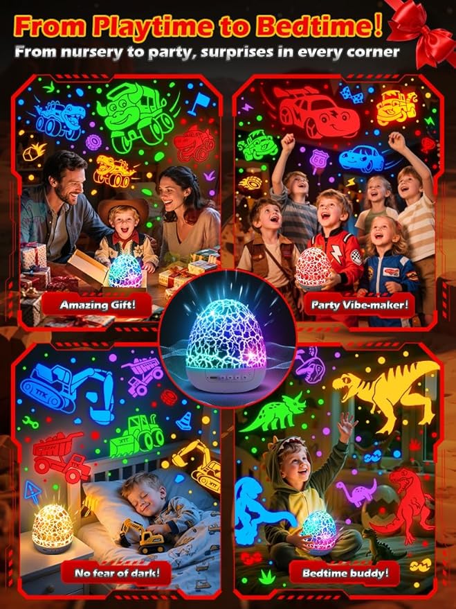Beast Truck Dinosaur Toys Egg Night Light for Kids 【15 Sounds & 6 Films】 Beast Trucks for Boys Age 3-7 [31 Colors & Remote Control] Dinosaur Toys for Kids 3-5 Egg Light for Nursery Dino for Boys Toys