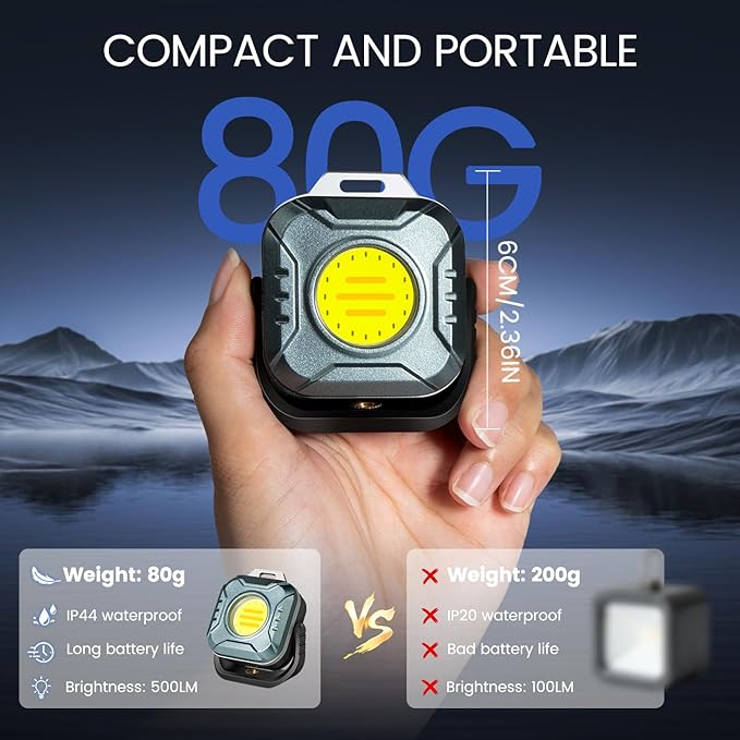 Rechargeable Work Light Mini, 500 Lumens 1200 mAh Magnetic Led Portable Lamp