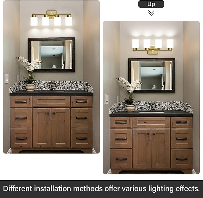 Brushed Gold Bathroom Light Fixtures, 4-Light Modern Vanity Light Over Mirror