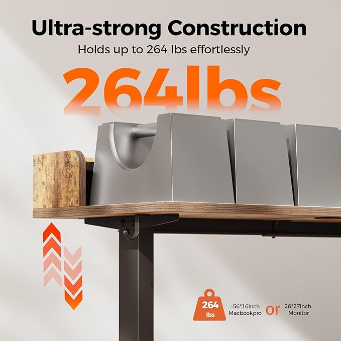 Agilestic L Shaped Standing Desk, Corner Desk with Monitor Shelf, Adjustable Height Gaming Table, Sit Stand Up Table, 63 x 55 Inch Home Office Computer Workstation, Splice Board, Rustic Brown
