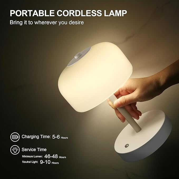 Oneach 9" Small Portable Cordless Table Lamp, 3-Way Dimmable Touch Rechargeable