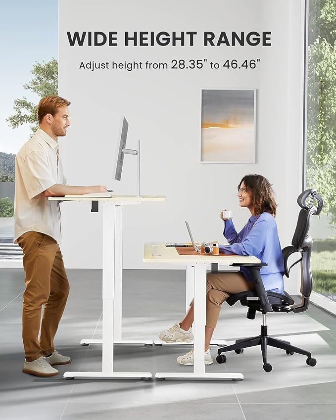 ErGear Height Adjustable Electric Standing Desk, 48 x 24 Inches Sit Stand up Desk, Memory Computer Home Office Desk with Two-Piece Desktop (Natural)