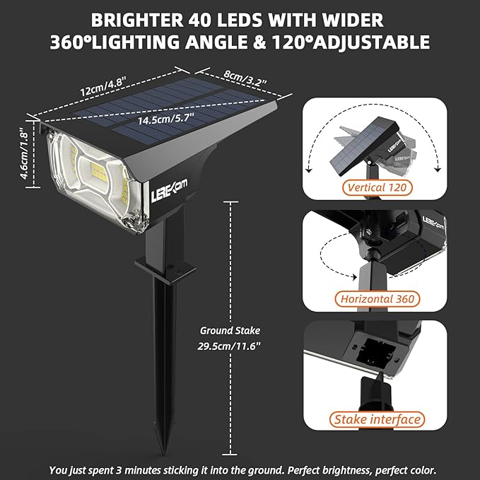 Solar Spot Lights Outdoor, 40 LEDs Solar Outdoor Waterproof Landscape Lights