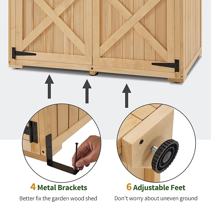 Macrout Outdoor Storage Cabinet, Wooden Storage Shed with Lock, Outside Garden Tool Shed with 2 Doors for Patio Yard Lawn, 1933 (Large)