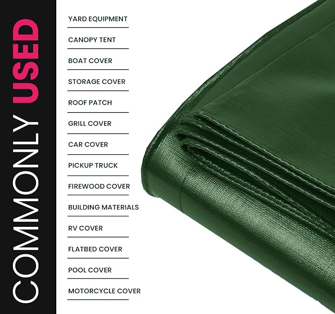PROTARP Extreme Heavy Duty 22 Mil Tarp Cover, Waterproof, UV Resistant, Rip and Tear Proof, Poly Tarpaulin with Reinforced Edges for Roof, Camping, Patio, Pool, Boat. (Green/Black 20′ X 20′)