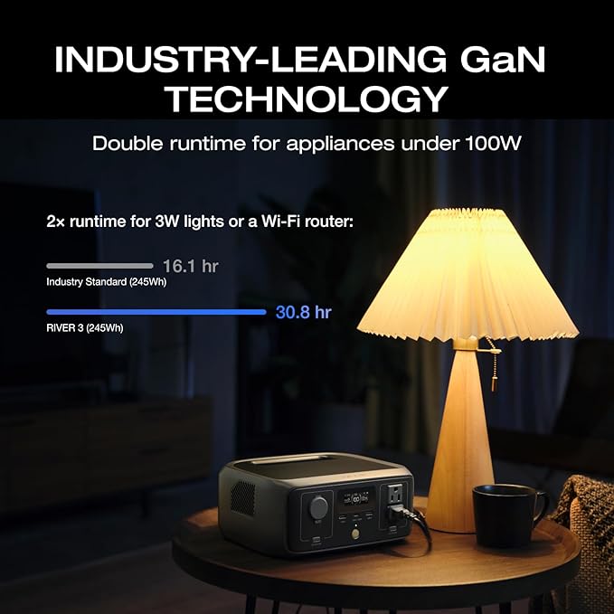 EF ECOFLOW Portable Power Station RIVER 3, 245Wh LiFePO4 Battery Power Station, 300W Up to 600W AC Output, <20 MS UPS & <30 dB, 1Hr Fast Charging Solar Generator for Outdoor/Camping/Home Use