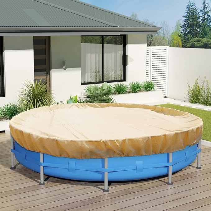 ECOOPTS Round Pool Cover for Above Ground Pools, Swimming Pool Cover Protector Winter Safety Cover (15 ft, Beige)
