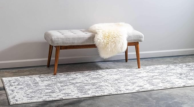 Unique Loom Rosso Collection Vintage, Geometric, Bohemian, Traditional, Distressed, Southwestern Area Rug, 2' 7" x 10' 0", Light Gray/Ivory