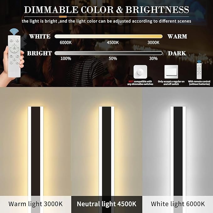 Mikeru 2pack 71inch Outdoor Wall Light Fixtures, 10%-100% Dimmable Outdoor Wall