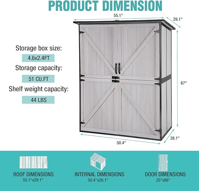 Outdoor Storage Cabinet with Adjustable Shelves, Large Metal Frame Garden Shed for Bike & Tool Storage, Lockable Waterproof Vertical Cabinet Box for Backyard, Patio, Lawn, Deck