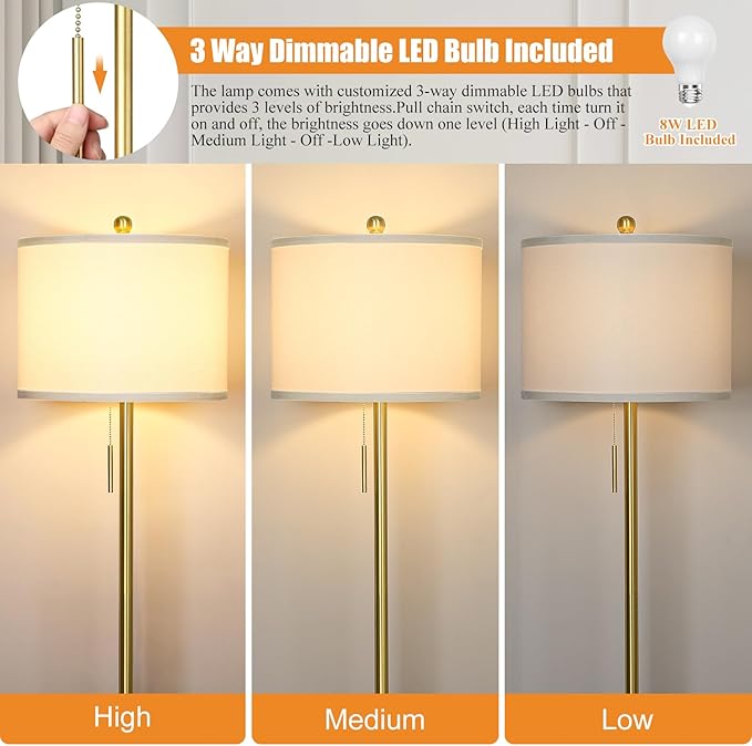 【Upgraded】 Dimmable Gold Floor Lamps