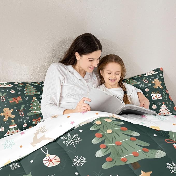 Feelyou Christmas Comforter Set Full Size Xmas Tree Bedding Set for Kids Boys Girls Gingerbread Man Duvet Quilt New Year Gift Bedroom Decor Microfiber 3 Pcs with 2 Pillow Cases