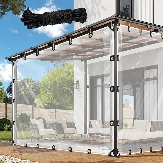 6.2x11.5 ft Clear Tarp, Waterproof Plastic Tarps with Grommets Clear Vinyl Tarps, Thickened Transparent Tarpaulin for Patio Enclosure Roofs Gardening Chicken Coop Greenhouse Plant
