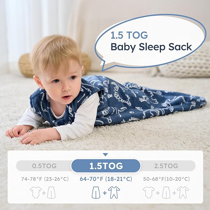 Yoofoss Fleece Baby Sleep Sack 2 Pack 1.5 Tog Baby Wearable Blanket with 2-Way Zipper