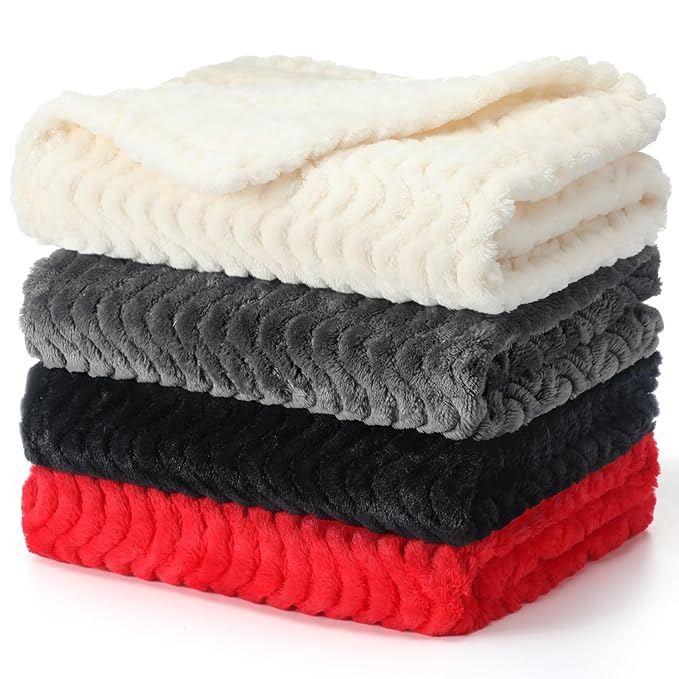 Frienda 4 Pcs Baby Fuzzy Blanket Fluffy Baby Blanket for Boys Girls Soft Warm Infant Newborn Toddler Receiving Nursery Bed Supplies, 32 x 24 Inch(Red Black Color)