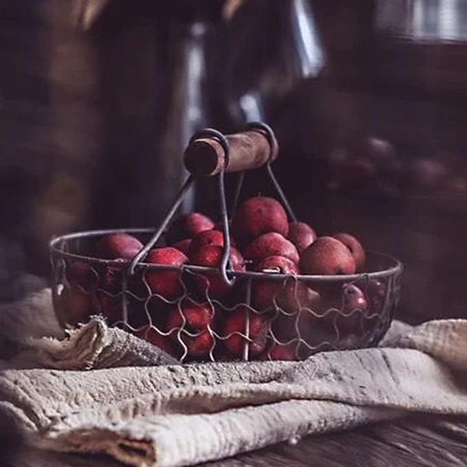 Farmhouse Egg Basket - Wooden Handle Container for collecting and storing eggs, versatile picnic farm bucket for children, boys, girls, outdoor use, perfect for camping, gardening, home eg