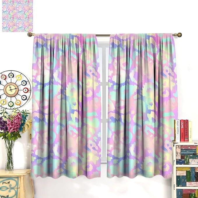 Colorful Leopard Curtains, Cheetah Safari Modern Rainbow Leopard Design Window Curtains for Bedroom Living Room Boys Kids Room 84" W X 84" L