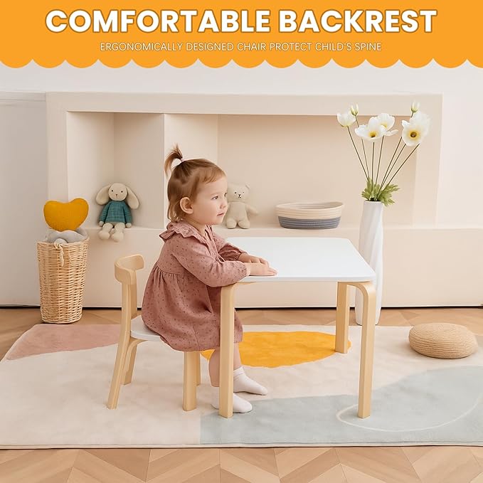 Swegrow Wooden Kids Chair, Toddler Chair for Table, Kids Stackable Chairs, Kid Wooden Furniture for Family/Playroom/Classroom（Set of 2-White）