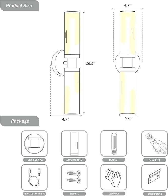 Rechargeable Battery Operated Wall Sconce, 8000mAh Cordless Wall Light