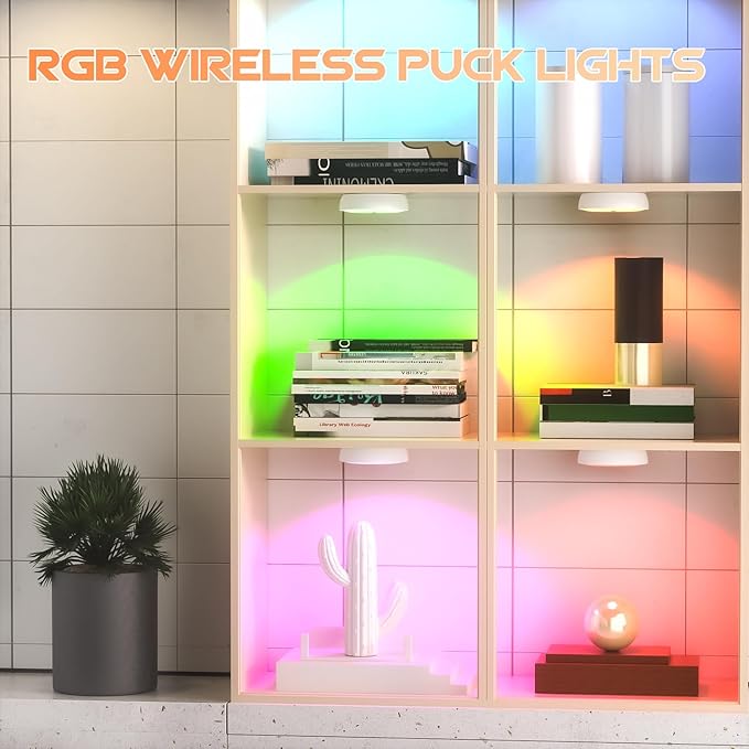 Motion Sensor Step Lights, 8 Colors Changeable RGB LED Closet Lights, USB Rechargeable Battery Operated Puck Light, Dimmable Under Cabinet Counter Kitchen Stair Lighting (5 Pack)