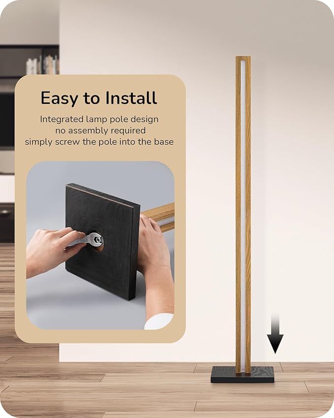 EDISHINE Wood LED Corner Floor Lamp, Modern Dimmable Light