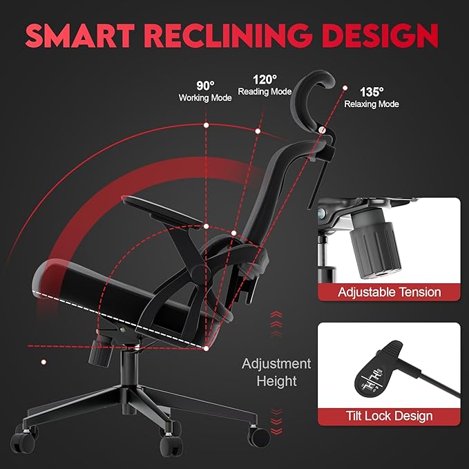 Big and Tall Ergonomic Office Chair - 400LB Comfy Desk Chairs with Headrest and Back Support, Heavy Duty Mesh Computer Chairs with Wheels and Arms for Home Office, Study, Bedroom and Dorm
