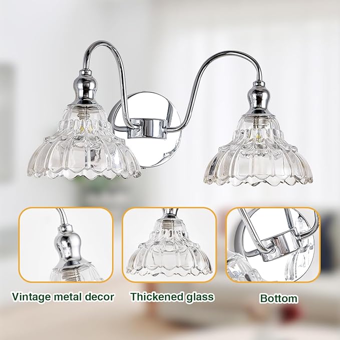 Chrome 2-Light Wall Sconces Bathroom Vanity Light Light Fixtures Modern Vanity