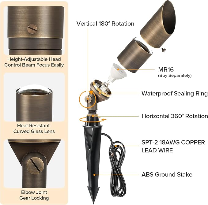 LUTEC Solid Brass Low Voltage Landscape Lighting, 12V Heavy Duty Waterproof