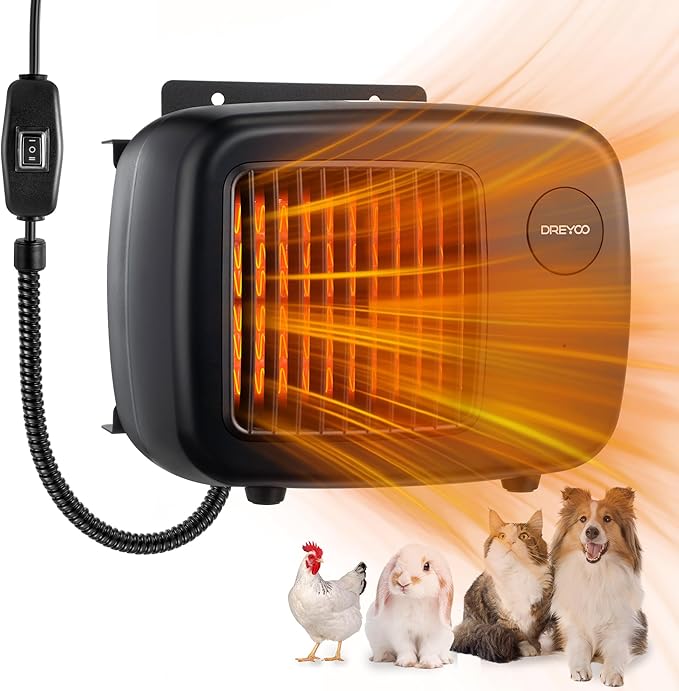 Dreyoo 600/300W Dog House Heater with Thermostat, Pet Heater with 6FT Anti Chew Cord and Safe Overheat Protection, 2 Heating Mode Pet Warmer for Dogs Chicken Coops Rabbits(Black,1 Pcs)