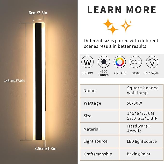 Mikeru 2pack 57inch Long LED Wall Light Fixtures, 3000K Modern Outdoor Lights