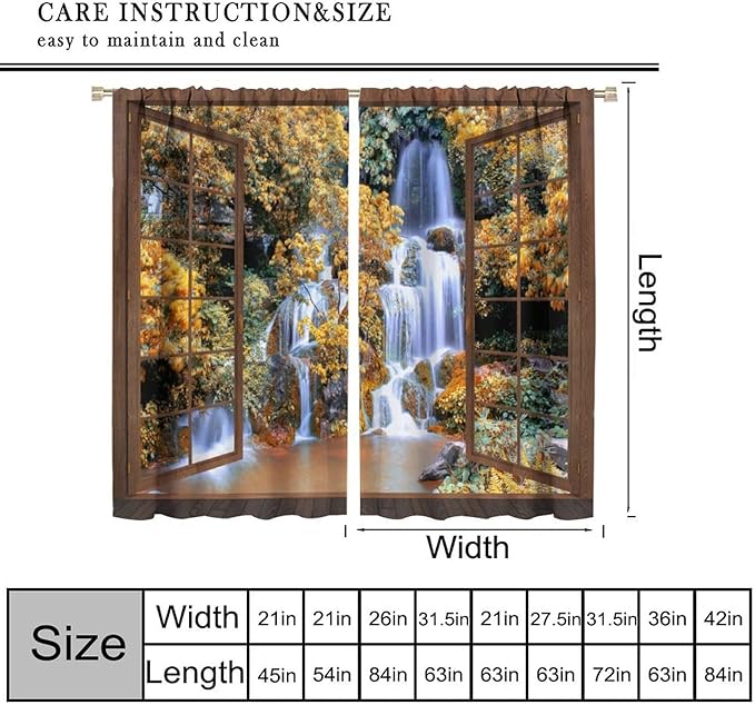 Waterfall Blackout Curtains, Waterfall Forest Landscape Wooden Window Print Pattern Window Drapes, for Bedroom Living Room 52" W X 84" L
