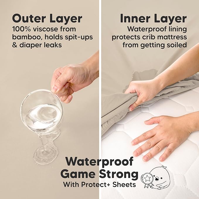 2-Pack Waterproof Baby Crib Sheets for Boys, Girls - 52x28 Viscose Derived from Bamboo Toddler Bed Sheet Neutral, Fitted Crib Mattress Protector Cover for Baby Bedding, Soft & Gentle (Prairie)