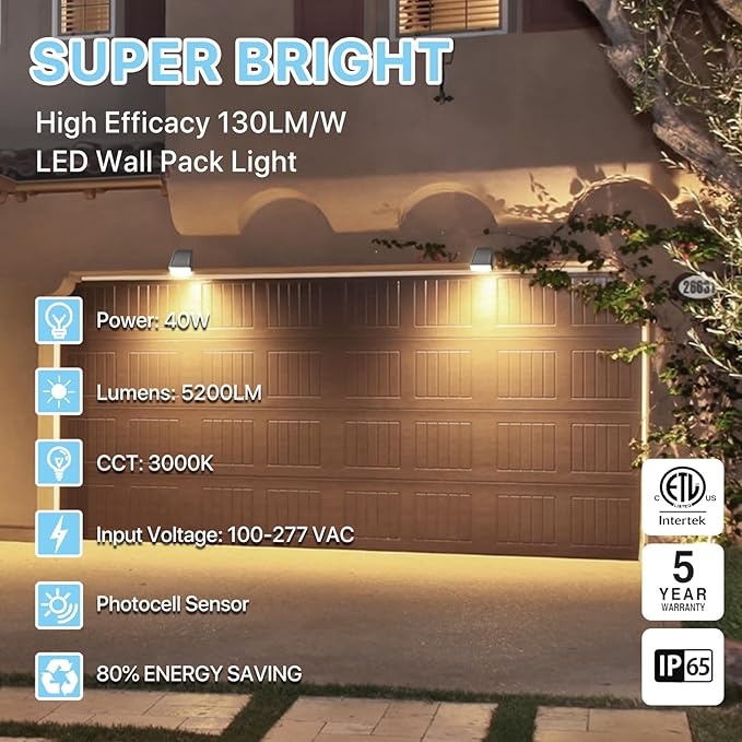 HYPERLITE LED Wall Pack Light: 40W 3000K Wall Pack Lights Outdoor