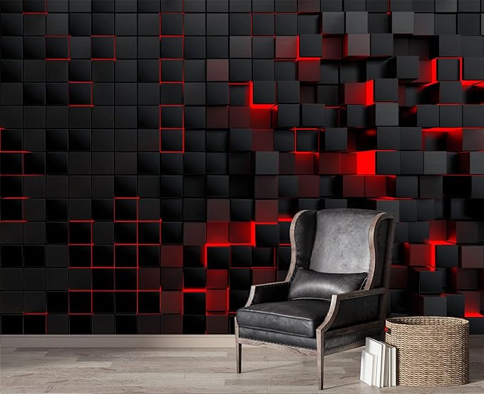 Tech Red Blocks Wall Mural Wallpaper for Bedroom 137" x 100"